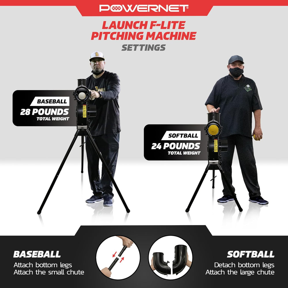 PowerNet Launch F-lite Softball & Baseball Pitching Machine, Dimpled Prac...