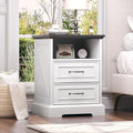Nightstand with Charging Station, Rustic Farmhouse Wood Small Dresser, Bedside