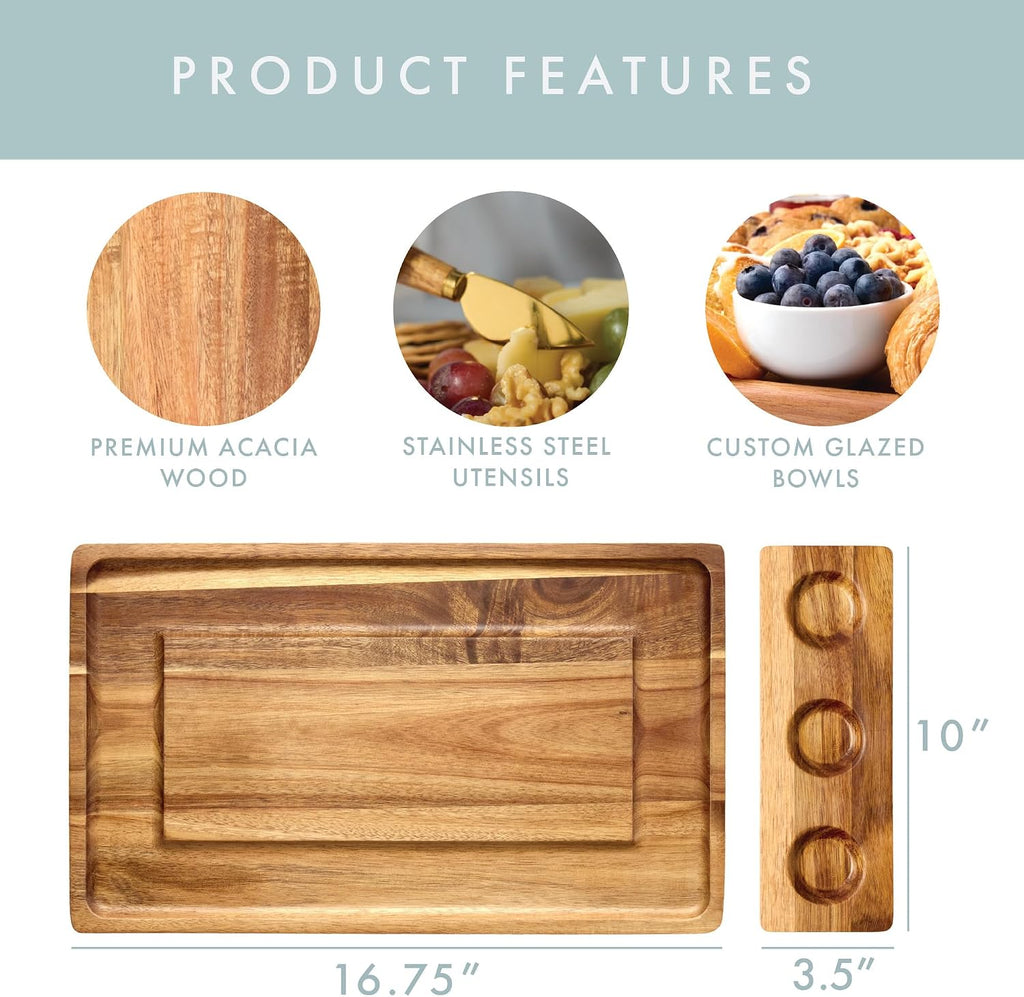 Charcuterie Board Set with Serving Accessories, Acacia Wood