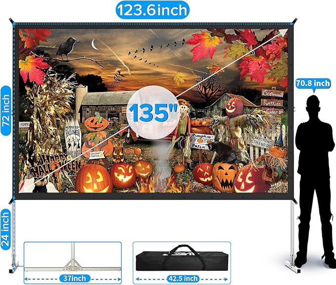 Projector Screen and Stand, JWSIT 135 inch Outdoor Movie Screen-Upgraded 3