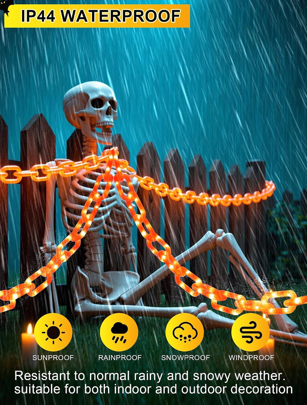 Solar Halloween Decoration Chain Lights,10.5 FT 175 LED Plastic Chain