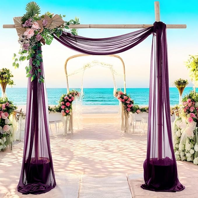 MDS Halloween Chiffon Draping Fabric - 2 Panel, 30" Wide x 40ft Long - Sheer Spooky Arbor & Canopy Drapery for Haunted House Backdrops, Party Ceilings, DIY Costumes & Themed Events - Eggplant (Pack of 2)