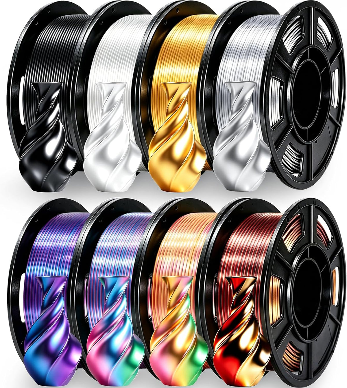UGUESS Silk PLA+ 3D Printer Filament Bundle, 1.75mm Shiny Silk PLA+, 250g×8