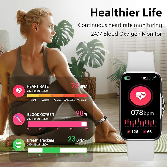 JYUAJOI Fitness Tracker with 24/7 Continuous Heart Rate, Blood Oxygen Monitor