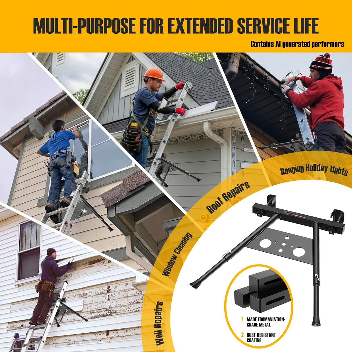 extension ladder stabilizer, extended ladder standoff with tool on a desk or shelf
