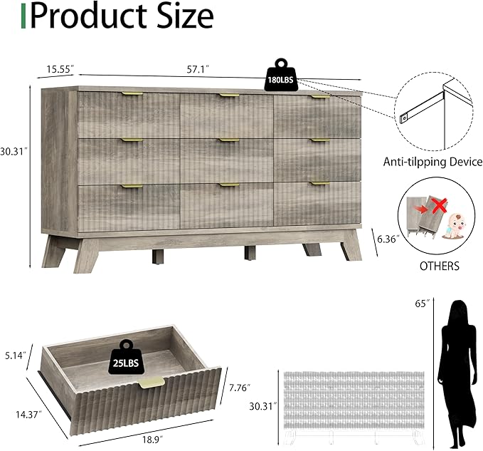 Xixini Fluted Dresser for Bedroom