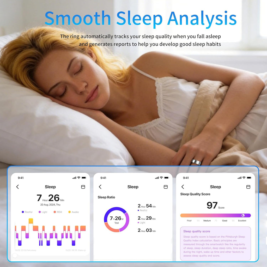 Women Men Smart Ring Health Tracker, Sleep Exercise Health Monitoring Wearable Device, IP68 Waterproof, iOS/Android Compatible, No Subscription Required, 5‑Day Long Lasting Battery (Rose Gold, 9)