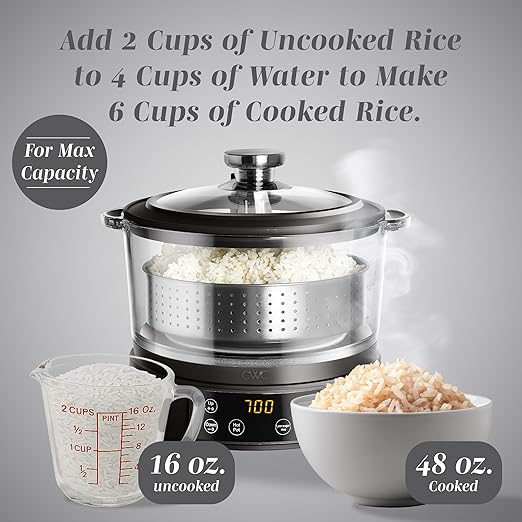 COOK WITH COLOR 3L Glass Mini Low Carb Rice Cooker – Holds 2 Cups Raw/Makes 6