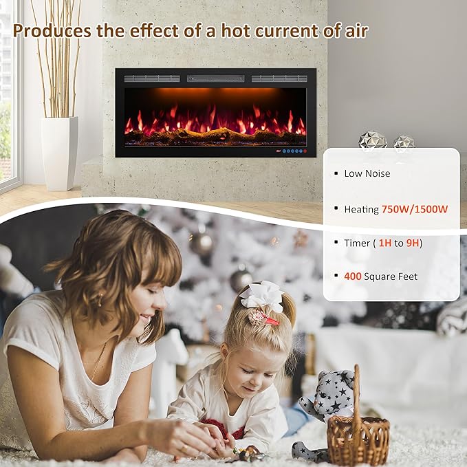WiFi-Enabled Electric Fireplace Recessed & Wall Mounted, 60 Inch Slim Electric
