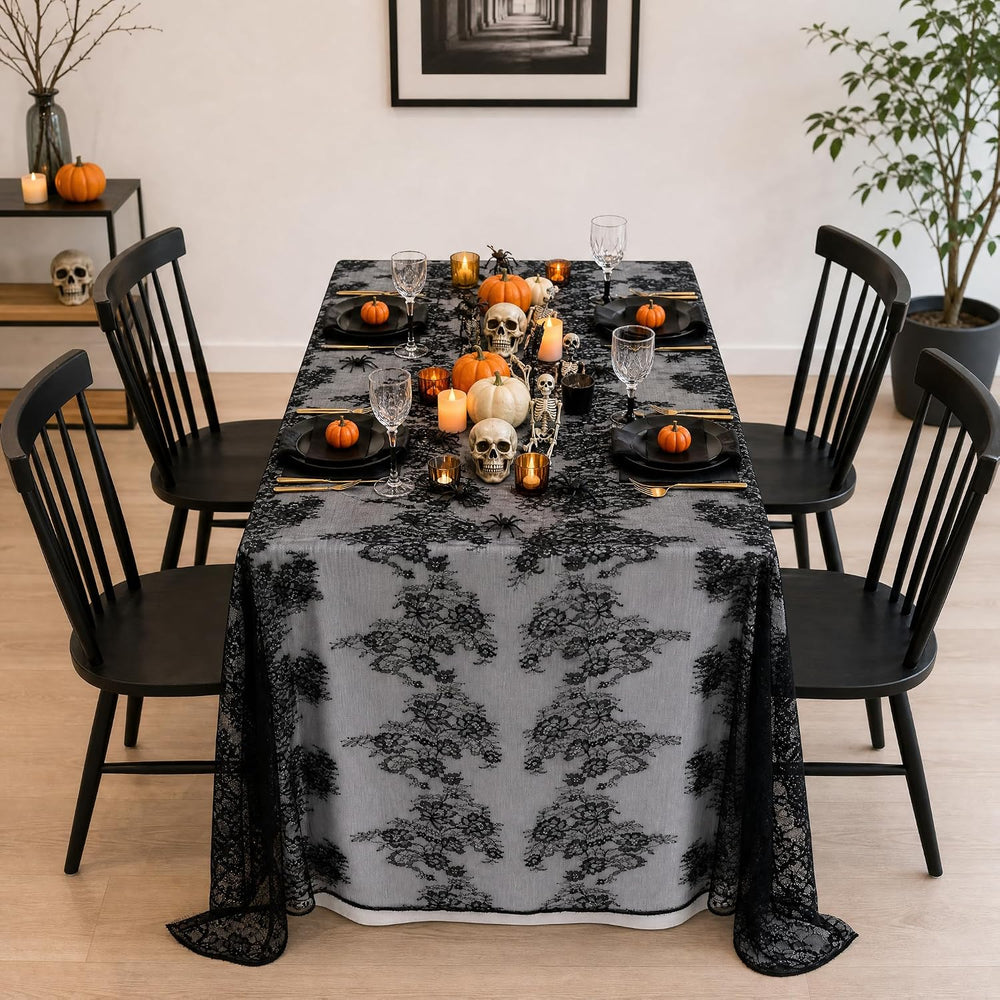 Black Lace Tablecloth Rectangular Halloween Tablecloth 60x120 Inches,2 pcs