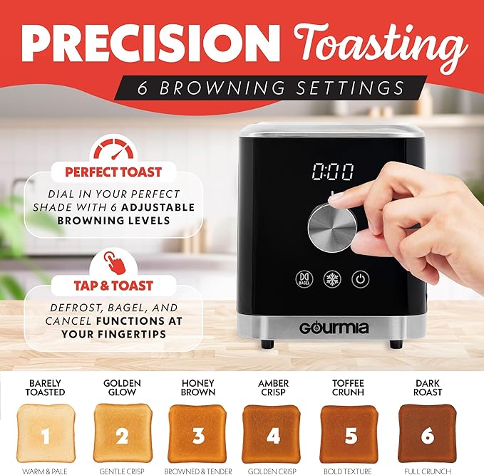 Gourmia 2 Slice Toaster – 6 Browning Levels
