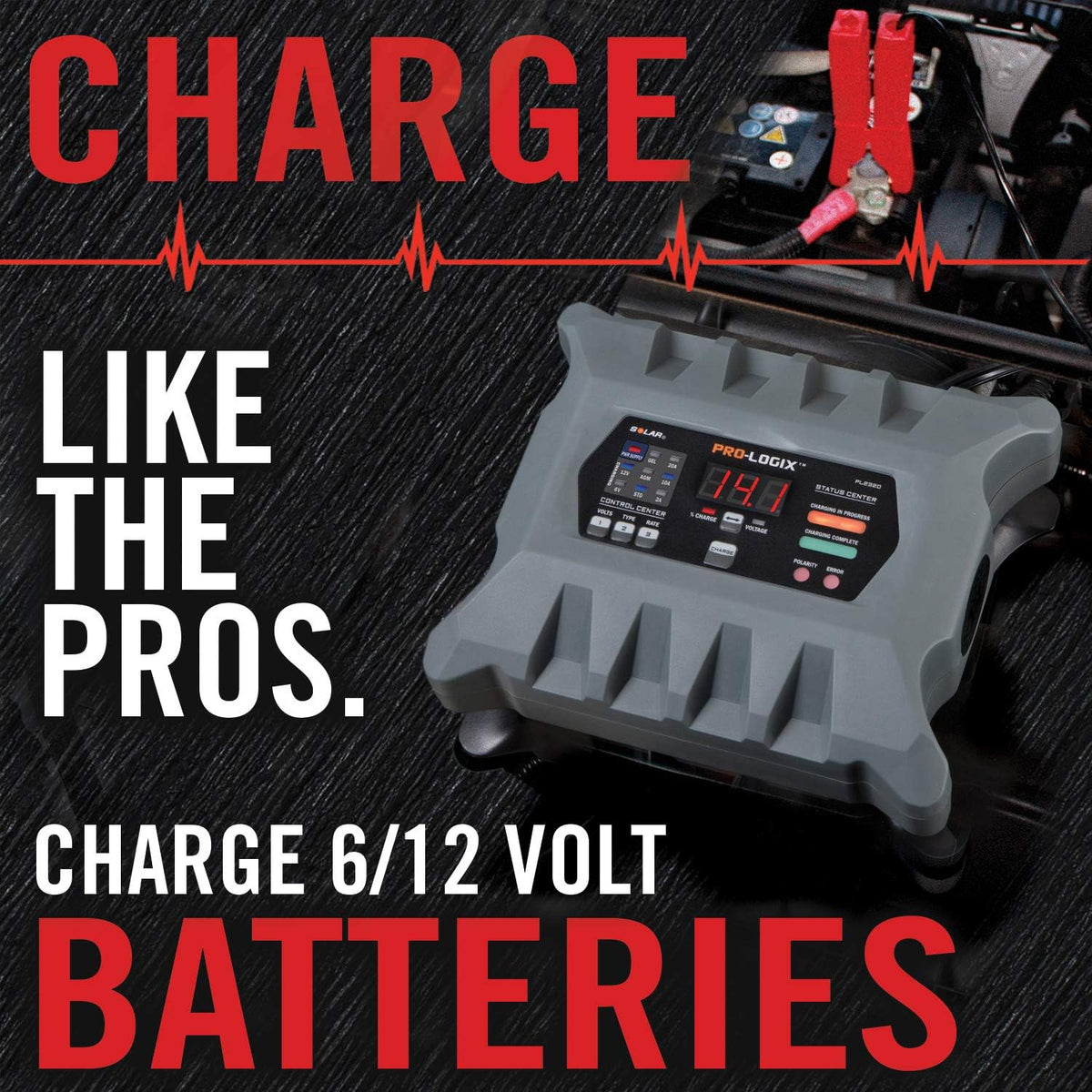 clore automotive pl2320 20-amp fully-automatic smart charger, 6v shown in use