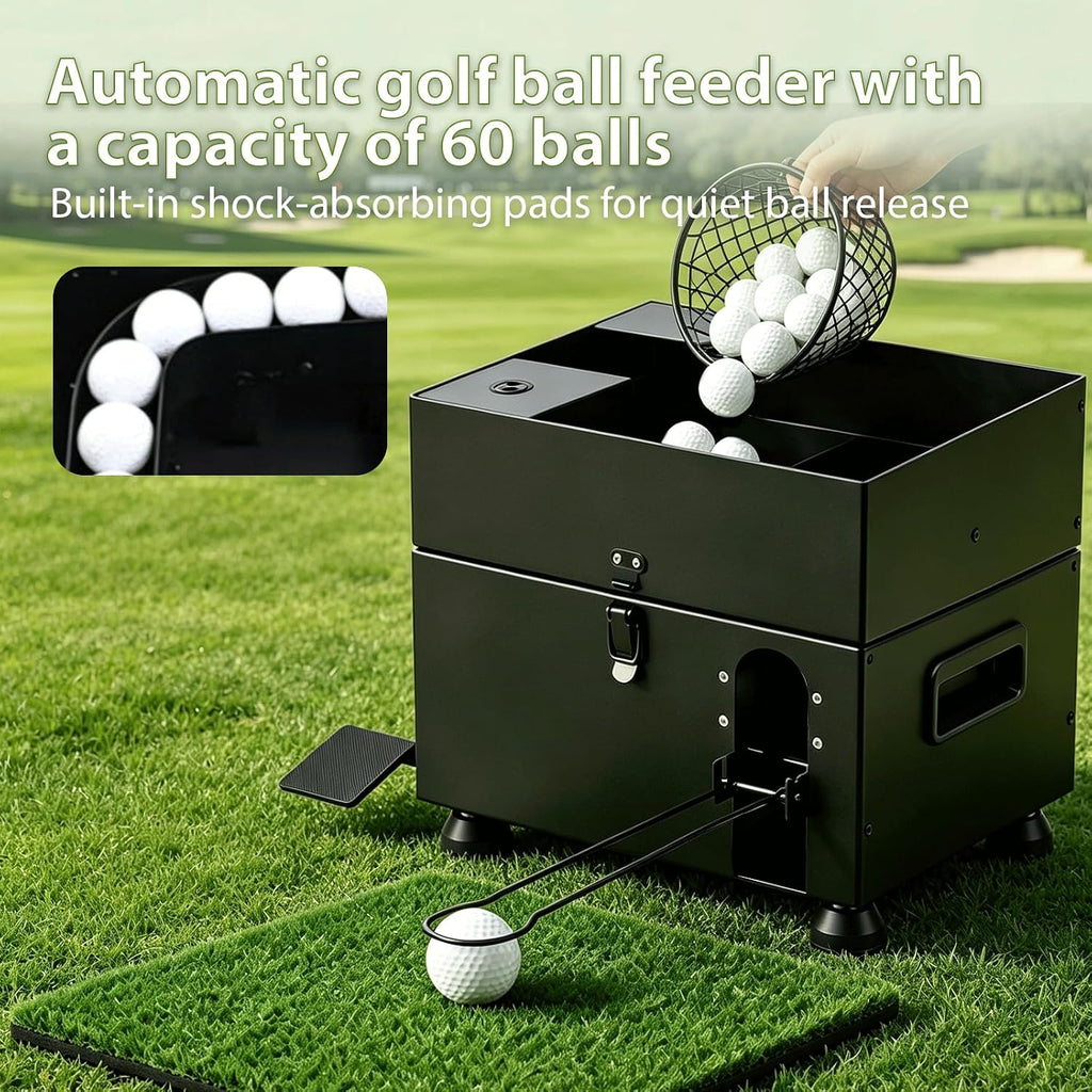 Golf Ball Dispenser 60-Ball Golf Ball Launcher Foot Pedal Heavy-Duty