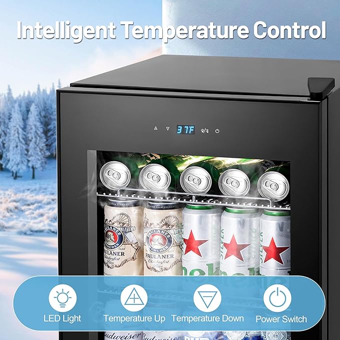 Beverage Refrigerator Cooler, 17 Inch 120 Cans Freestanding Mini Fridge