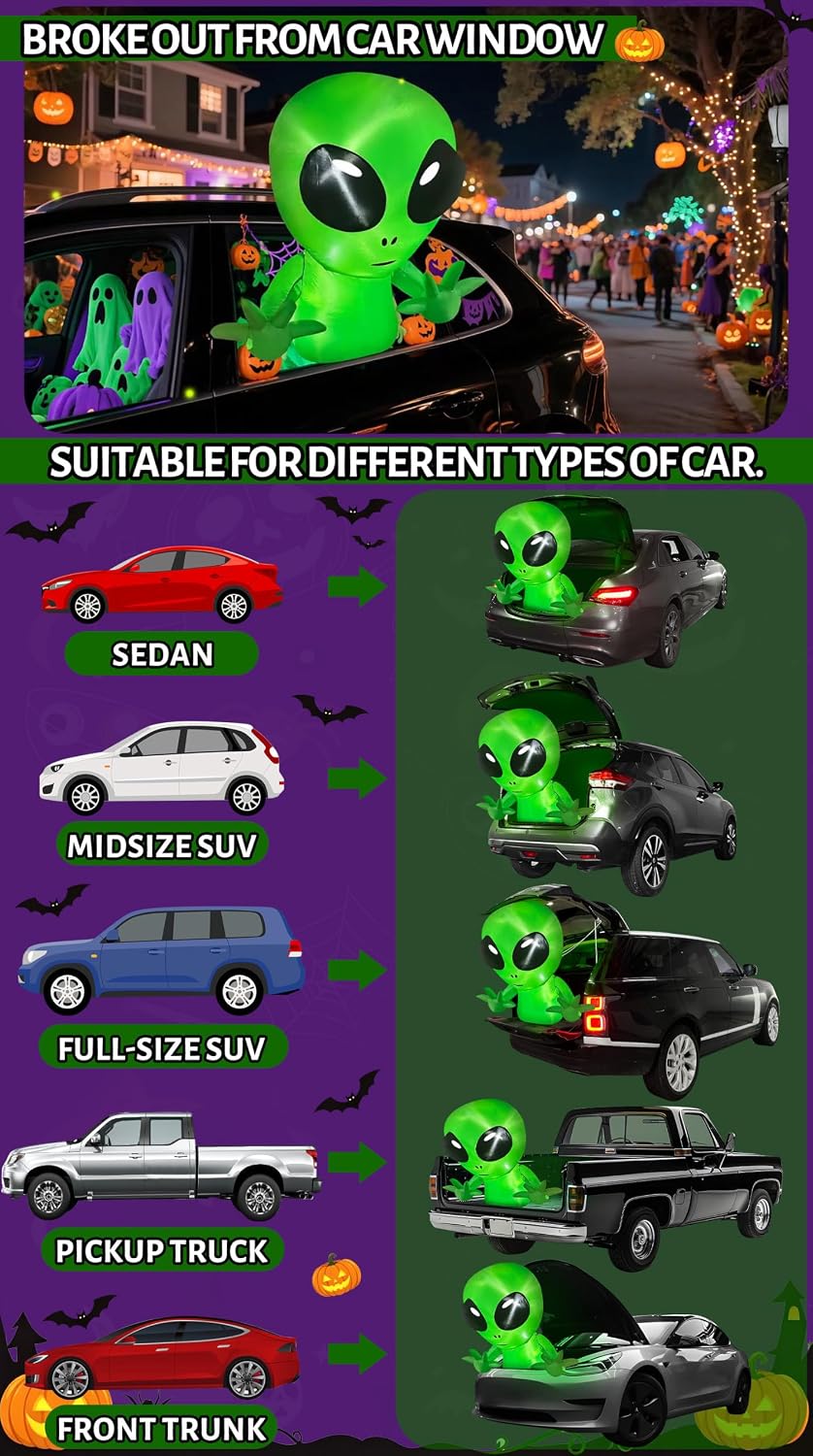 3 FT Trunk or Treat Car Decorations Kit Halloween Inflatable Alien