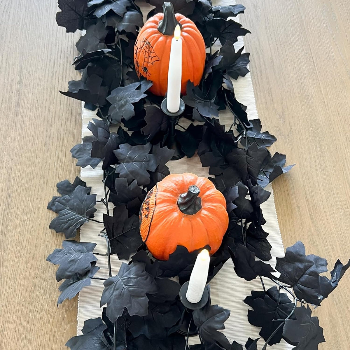 CQURE 7 Pack Black Fall Leaf Garland, Total 41.3Ft Halloween Garland Hanging Vines Artificial Fall Maple Leaves Thanksgiving Decor for Home Wedding Fireplace Christmas