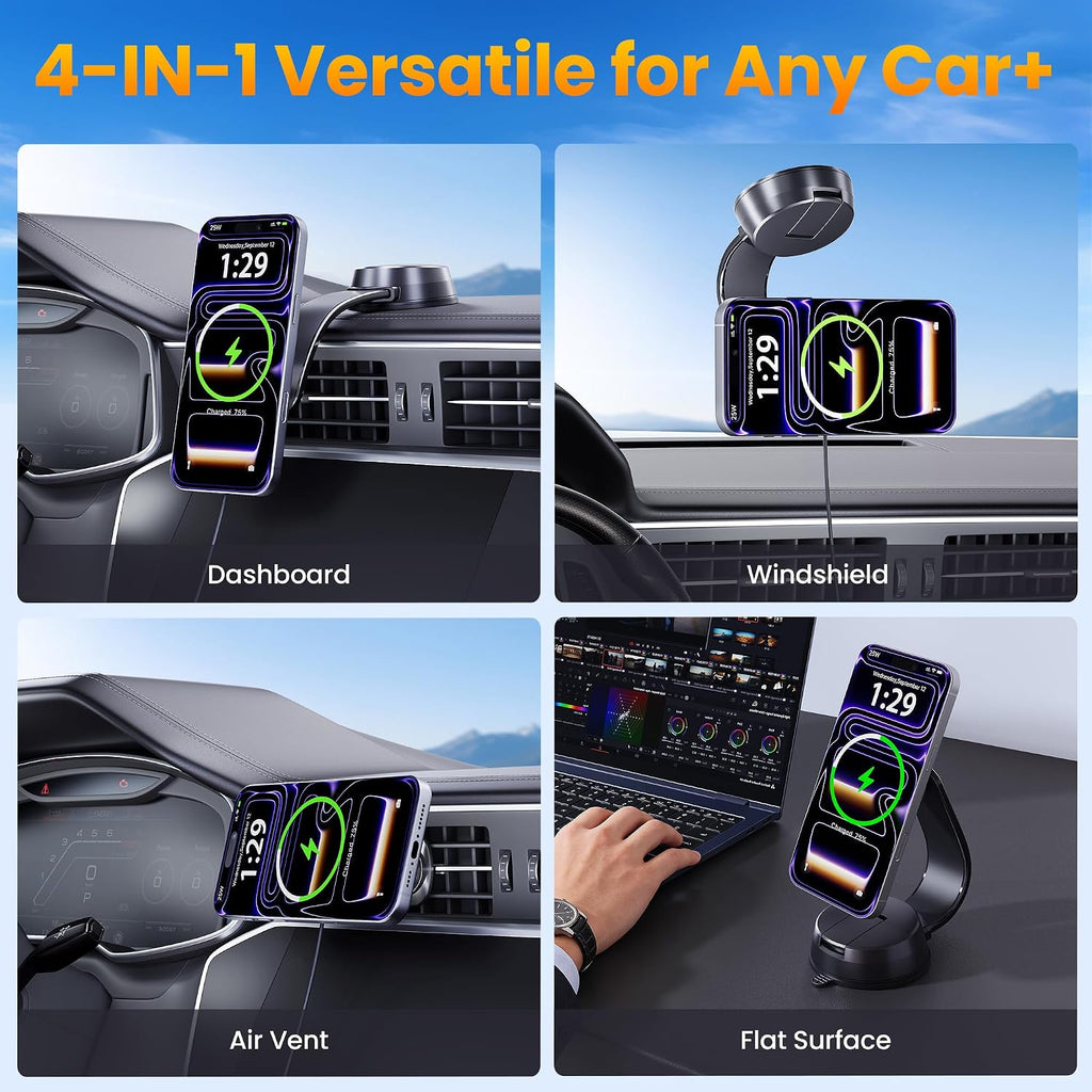 Upgrade for Qi2.2 25W for MagSafe Wireless Car Charger Mount, Matte Black