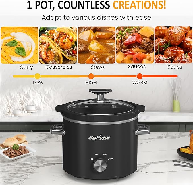 Sunvivi 2 Quart Slow Cooker, Small Slow Cooker