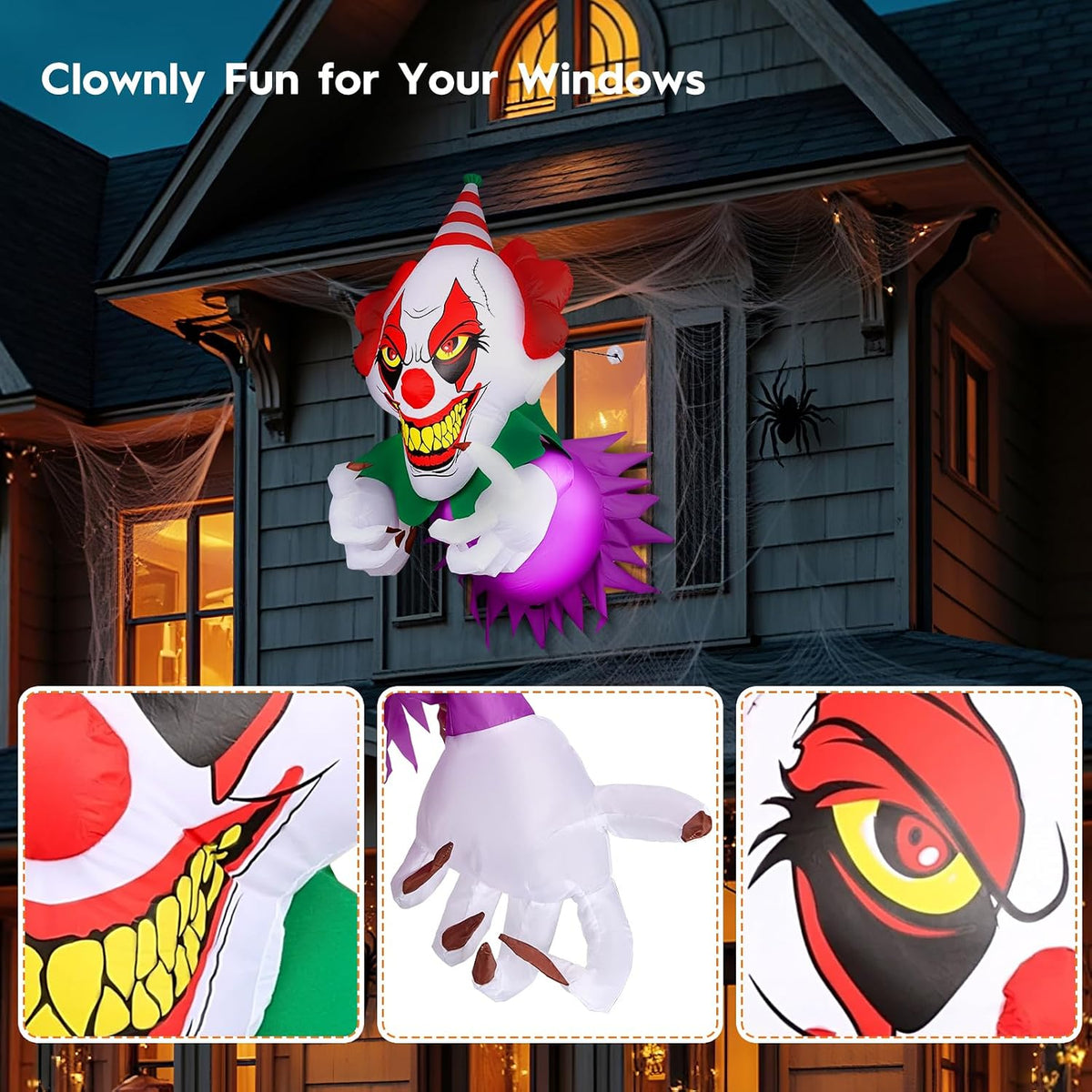 3.9 Ft Halloween Inflatables Scary Clown Broke Out from Window, Halloween Blow Up Clown with Build-in LED Lights, Halloween Decorations Window for Outdoor, Indoor Party