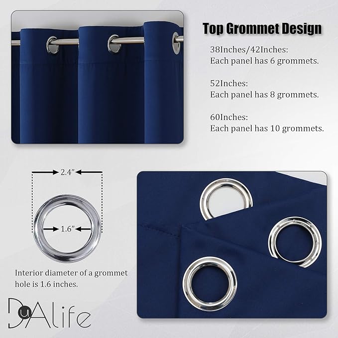 DUALIFE Navy Blue Blackout Curtains Thermal Insulated Window Drapes