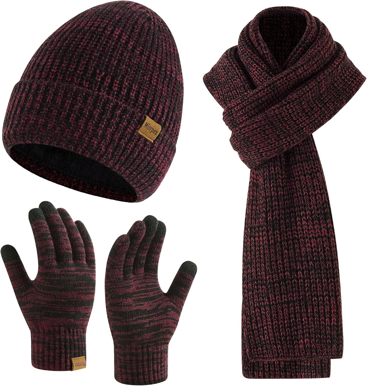 Mens Winter Beanie Hat Touchscreen Gloves Long Scarf 3 Set with Warm Fleece Lined Knit Cap Scarves for Men Women