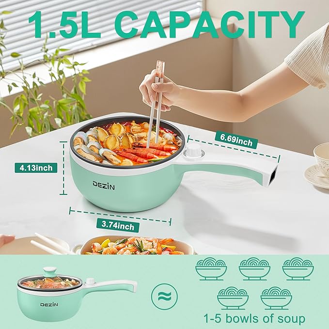 Dezin Hot Pot Electric Upgraded, Non-Stick Sauté Pan, Rapid Noodles Electric Pot