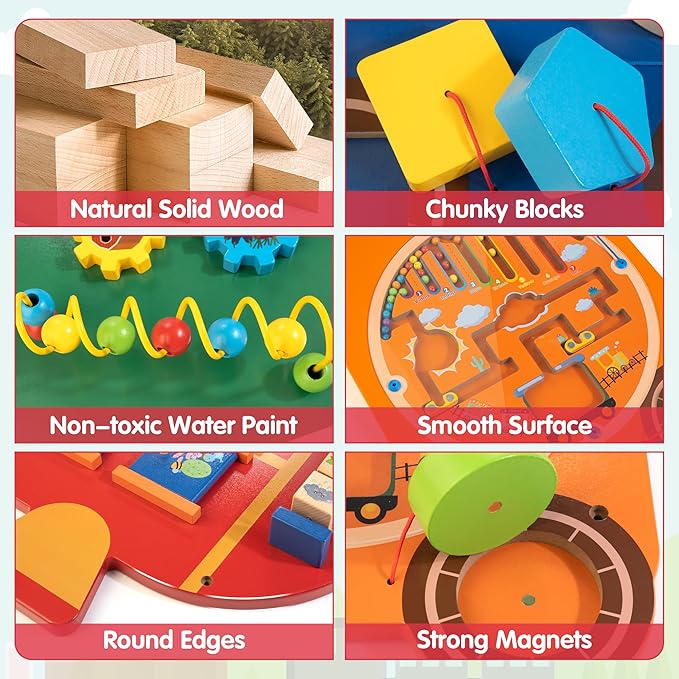 Train Activity Wall Busy Board Panels | 11-in-1 Wooden Sensory Wall Panel