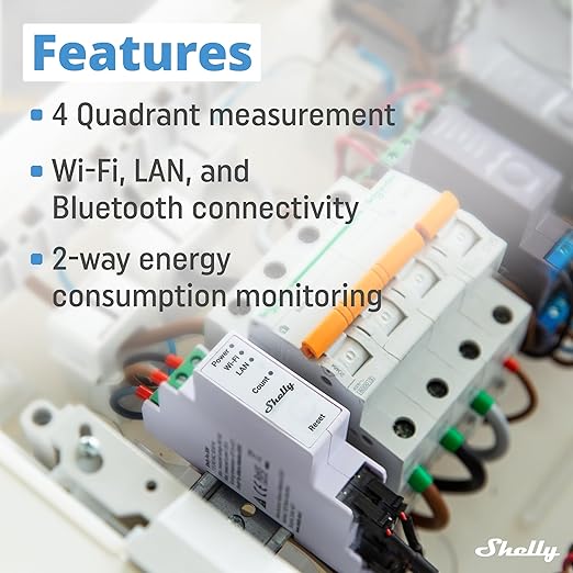 Shelly Pro 3EM | Wi-Fi & LAN, 3-Phase Smart Energy Meter | 2-Way Consumption |