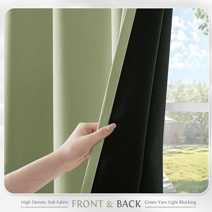 Beauoop Sage Green 100% Blackout Curtains 84 Inch Long 2 Panels