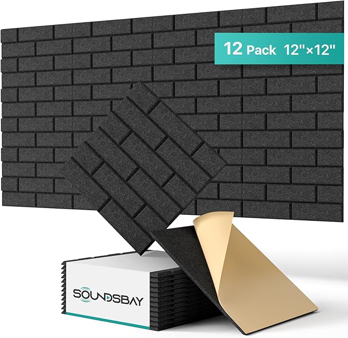 Soundproof Wall Panels Self-adhesive, Acoustic Panels 12 Pack Brick Wall Panels