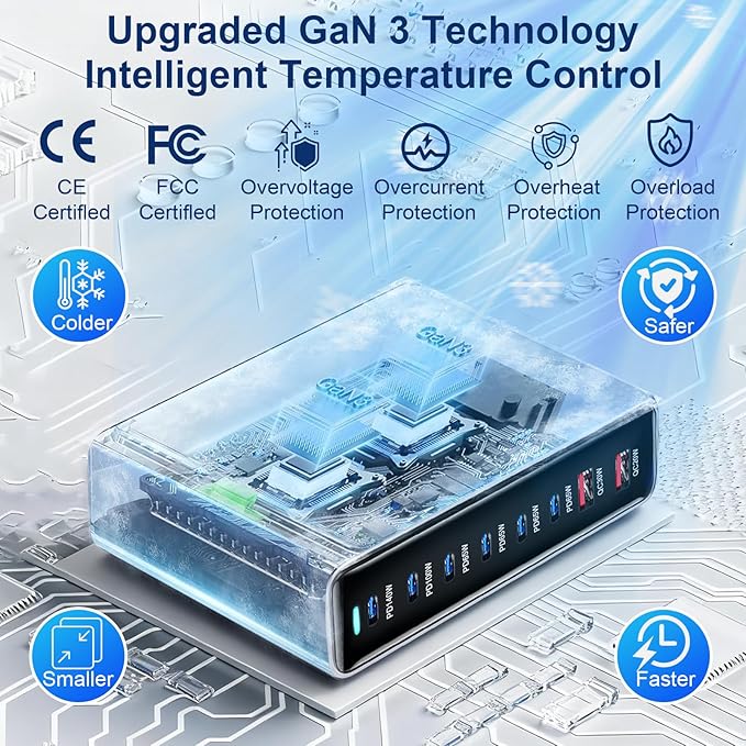 550W USB C Fast Charger Block, PD3.1 140W 8 Port USB Charging Station, GaN Ⅲ