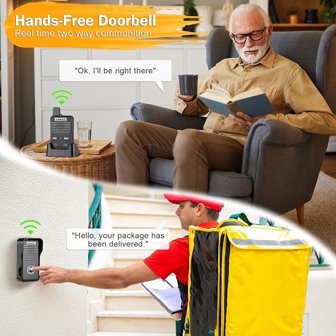 Wireless Doorbell, Full Duplex Doorbell Wireless, 1000ft Long Range, Hands-Free