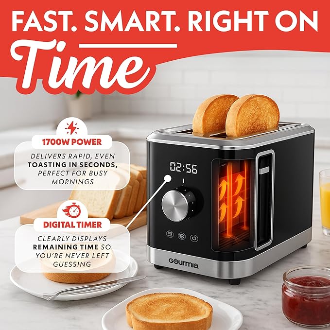 Gourmia 2 Slice Toaster – 6 Browning Levels
