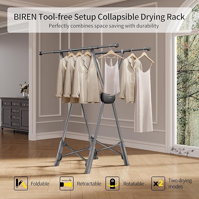 BIREN Clothes Drying Rack Heavy Duty Clothing Racks Foldable Laundry Rack Two