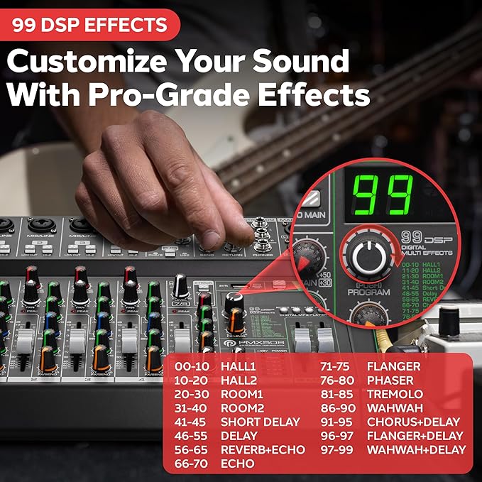 Pyle 8-Channel Audio Mixer, USB Interface, MP3 Compatible, XLR Inputs and LED