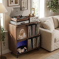 Faesun 3 Tier Record Player Stand with Flip-Down Record Shelf, Walnut