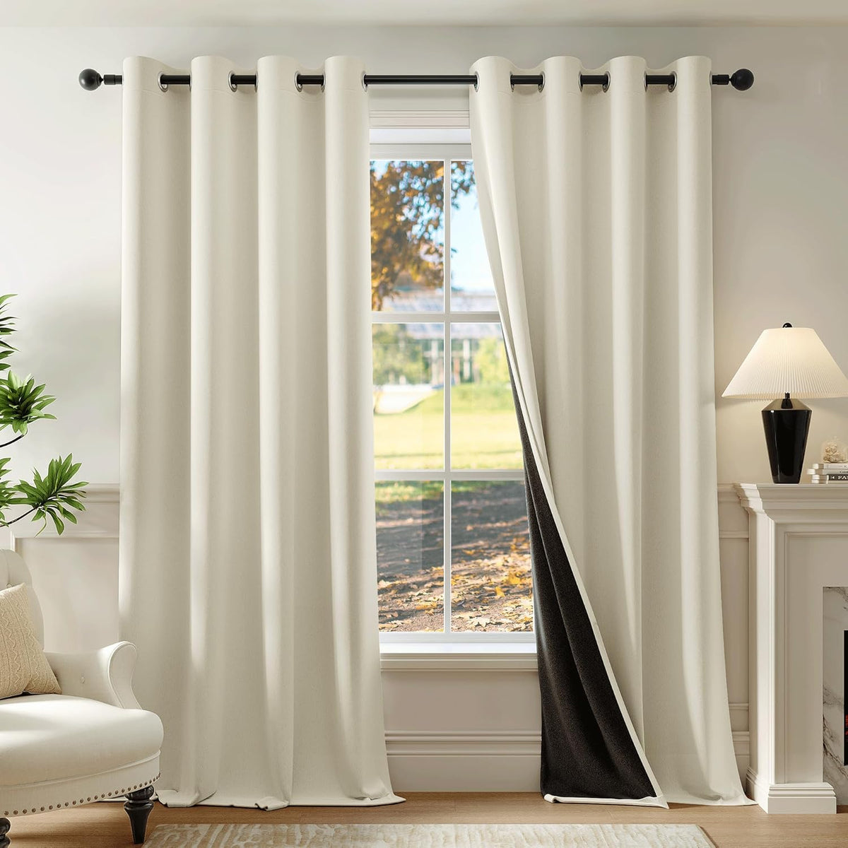 Beauoop Cream 100% Blackout Curtains for Bedroom Living Room 52x54 2 Panels
