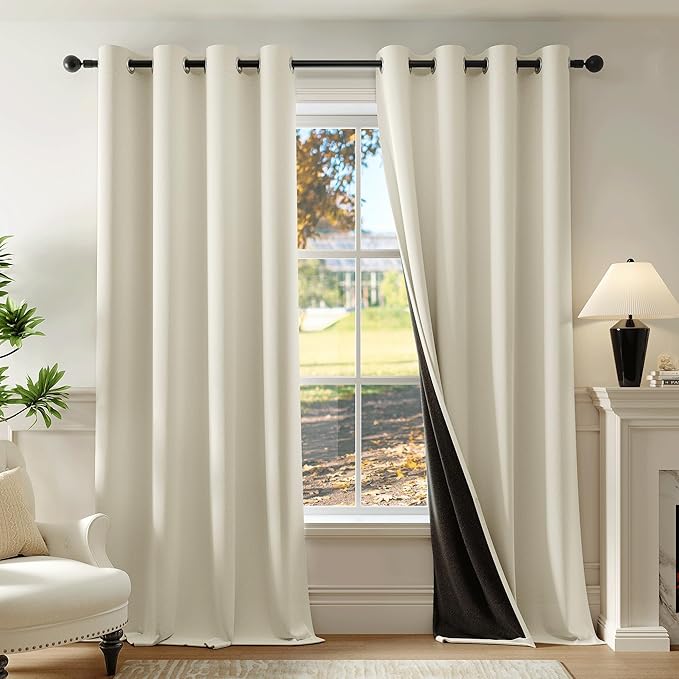 Beauoop Cream 100% Blackout Curtains 84 Inch Long 2 Panels