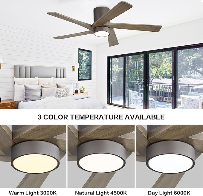 WINGBO 54 Inch Flush Mount DC Ceiling Fan