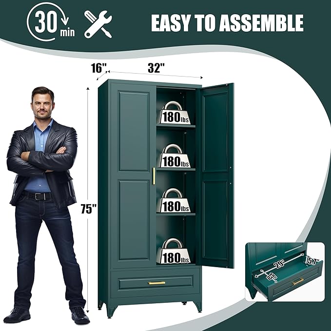 75" Tall Metal Storage Cabinet, Kitchen Pantry Storage Cabinets