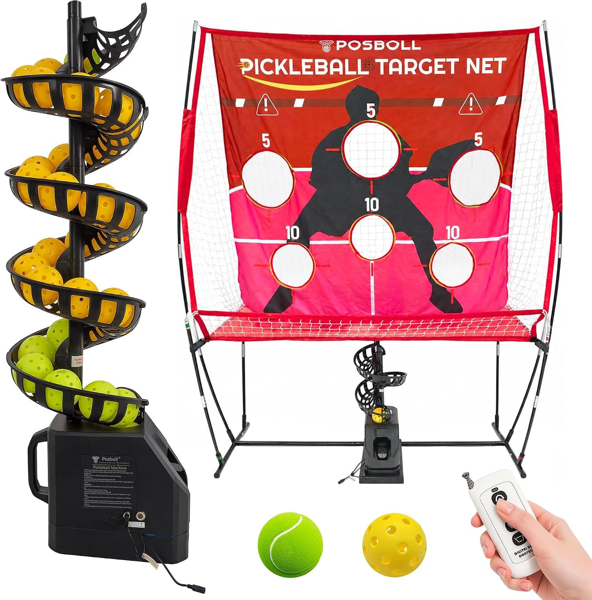 pickleball machine ball thrower with net,pickleball launcher shown in use