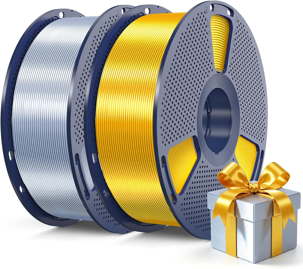 SUNLU Silk 2.0 PLA 3D Printer Filament, Silver+Light Gold, 2-Pack (2KG)