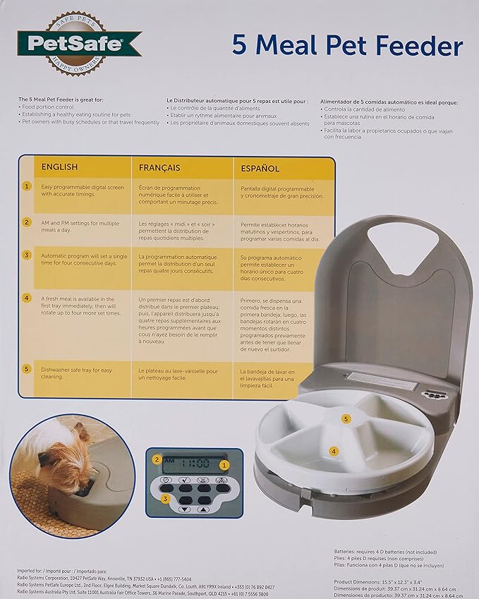 PetSafe Automatic Dog Feeder, 5 Meals, 40 oz Capacity, (Pack of 2)