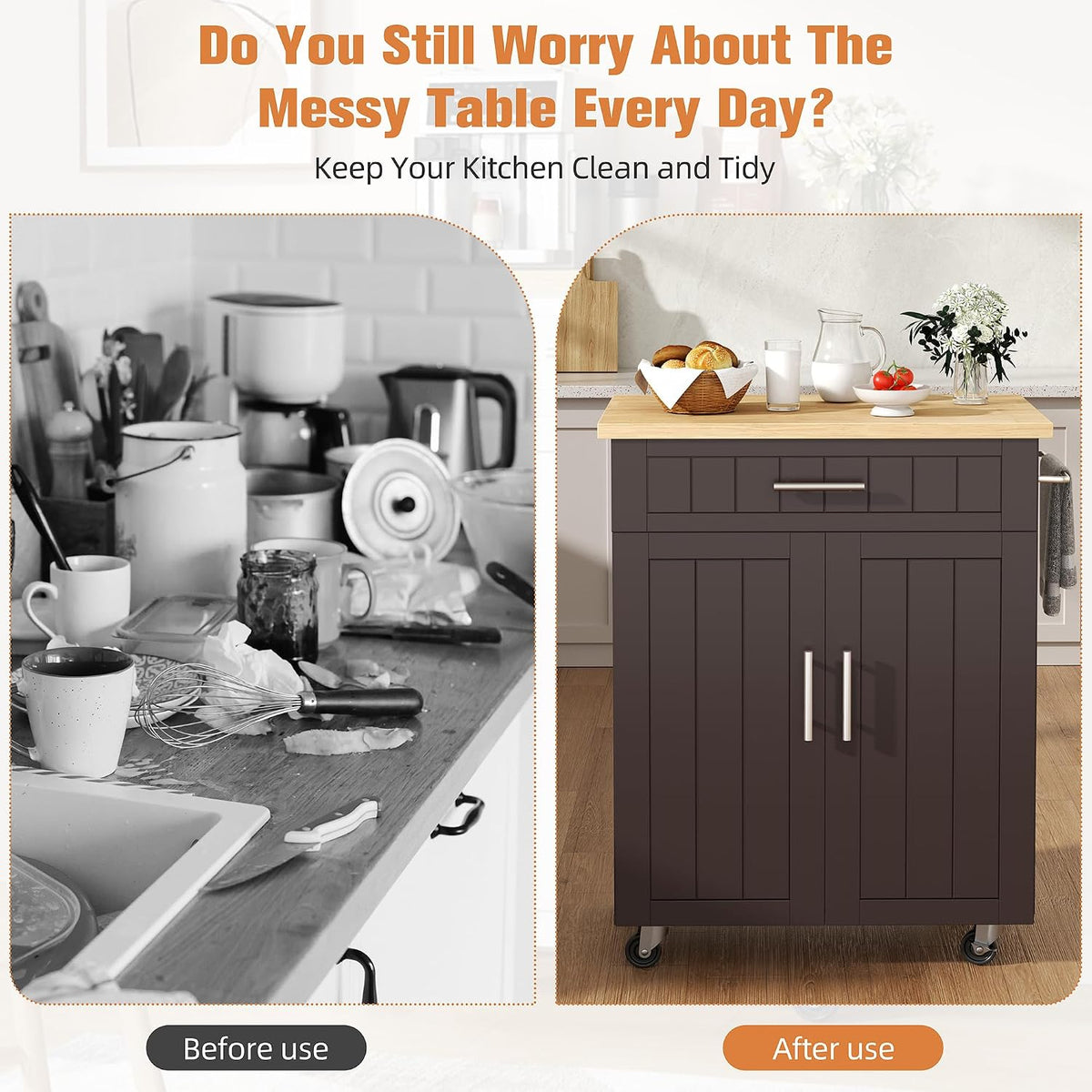 Shintenchi Kitchen Island Cart with Storage, Rolling Microwave Table