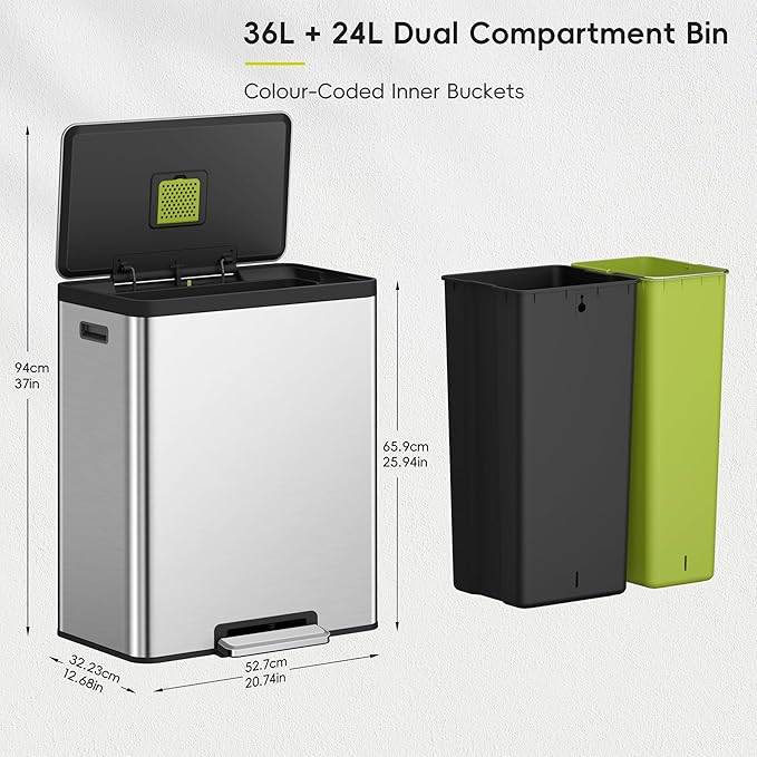 EKO EcoCasa II 36L+24L Dual Trash Can