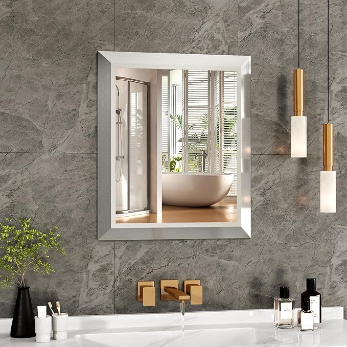SMIROR Brushed Silver Bathroom Mirror