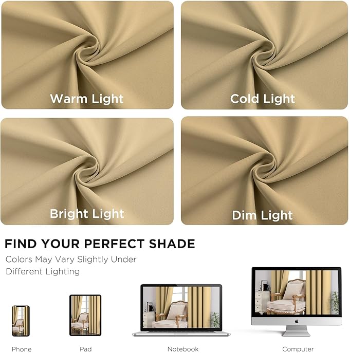 CUCRAF Beige Blackout Curtains 90 Inches Long, Thermal Insulated Noise Reducing