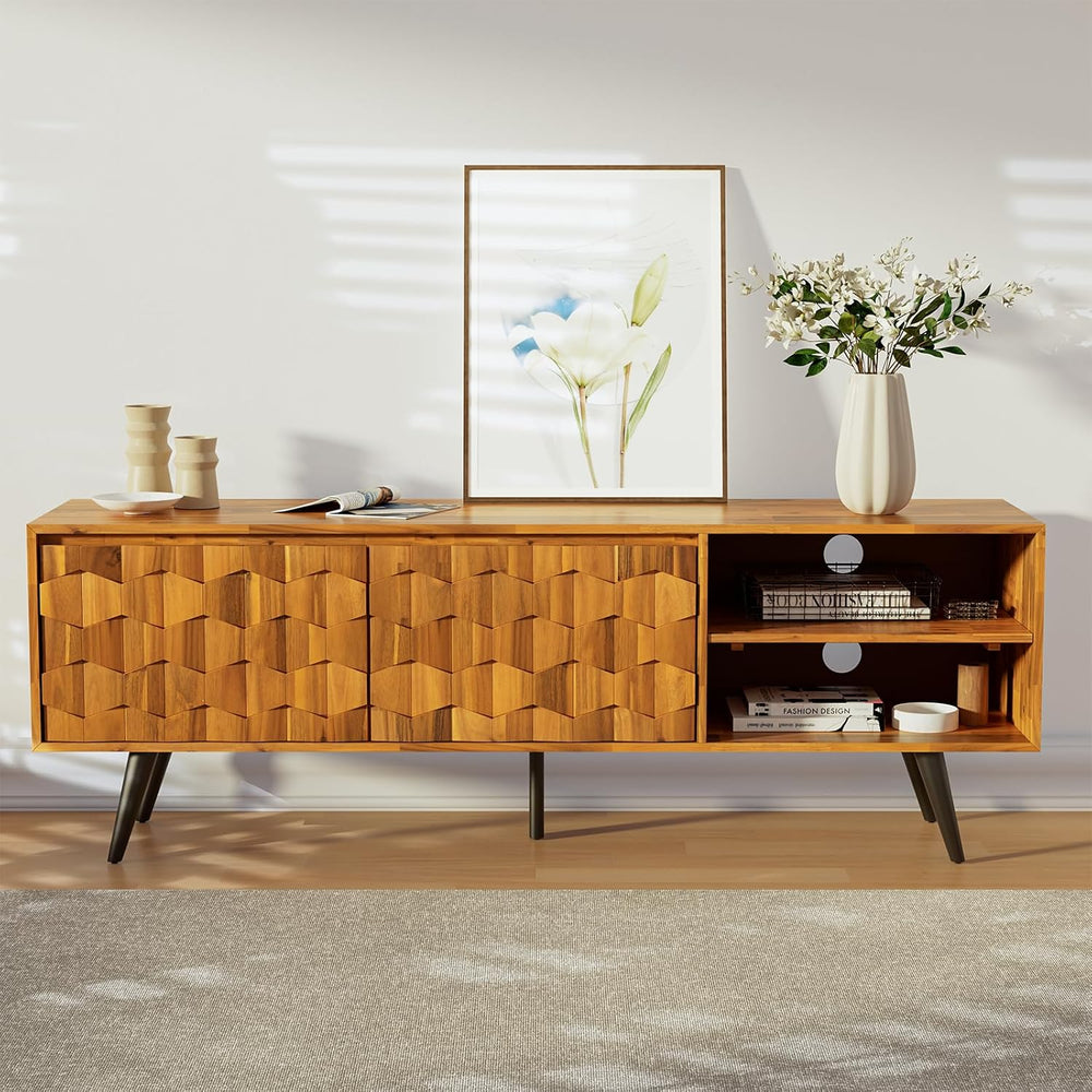 Bme Georgina Solid Wood, 10 Minutes Assembly Entertainment Center with Storag...