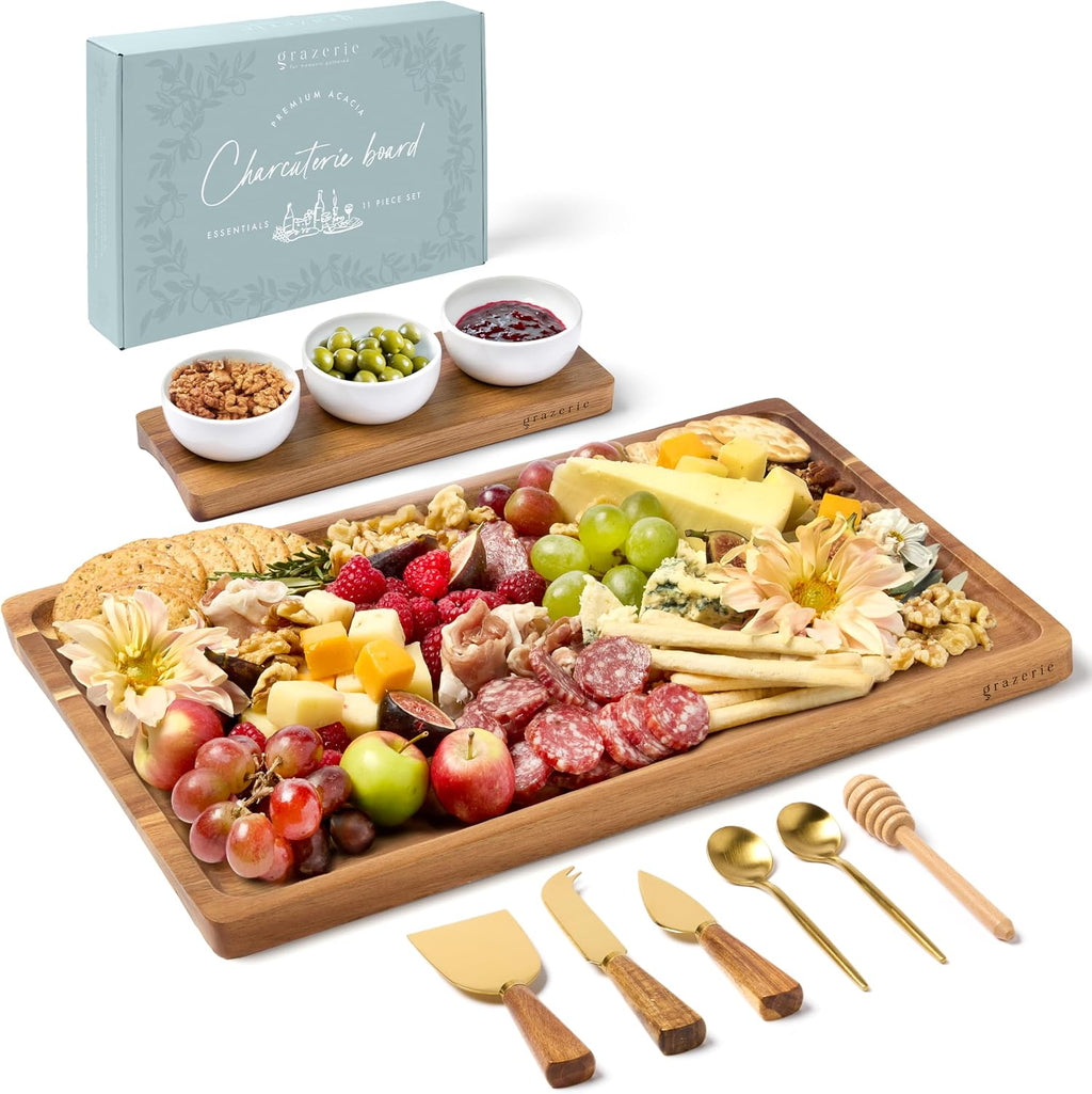 Charcuterie Board Set with Serving Accessories, Acacia Wood
