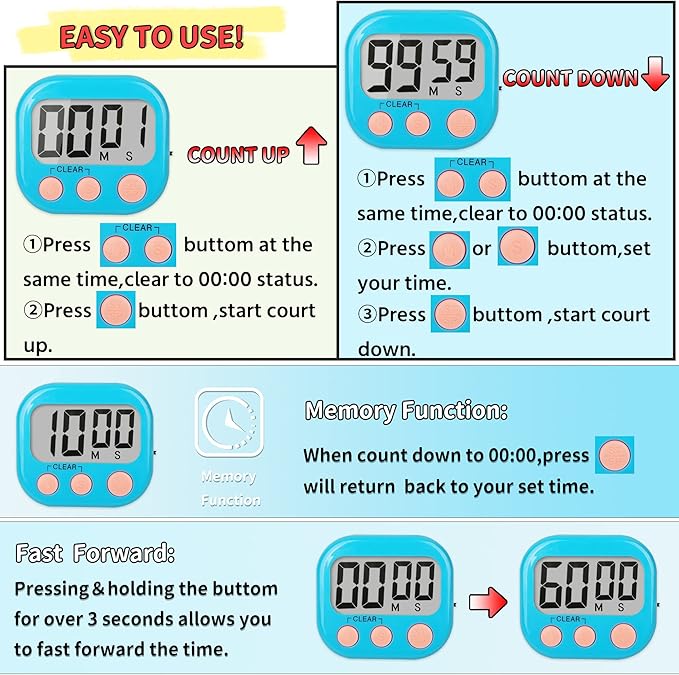 Classroom Timers for Teachers Kids Large Magnetic Digital Timer Teacher (24 Pack)